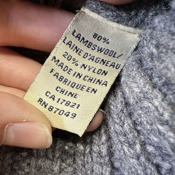 Riggins Original Gray Cable Knit Turtleneck Sweater Sm Lambswool Elbow Patches - Picture 6 of 7